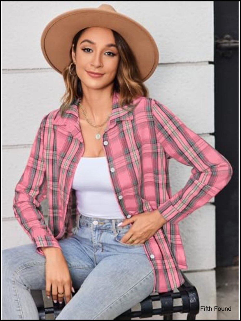 Women's Flannel Button Down Shirt Long Sleeve Plaid Casual Work Top - Picture 4 of 6
